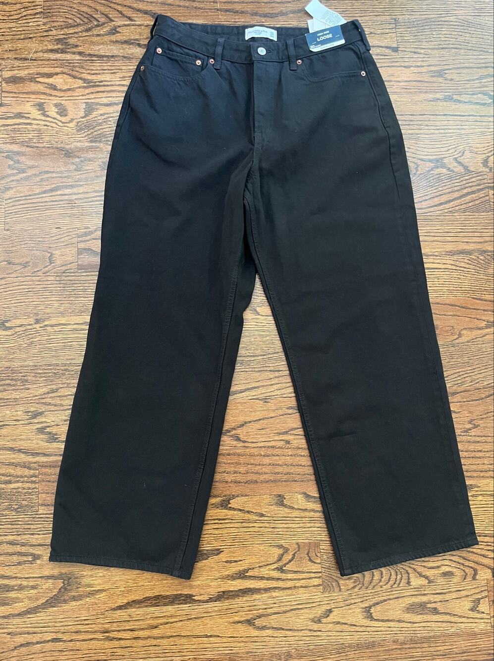 Abercrombie & Fitch Curve Love High Rise Loose Denim Jeans Black Sz 30 NWT